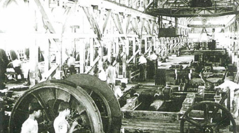 Hoist machinery for mine use being produced at the Mukogawa plant