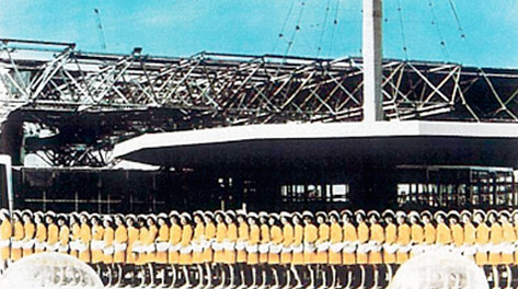 The Kubota Pavilion and guides at the Japan World Exposition