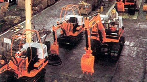 An excavator assembly and inspection line opened in 1979 exclusively for compact construction machinery